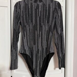 REVOLVE Black and Silver Striped Bodysuit